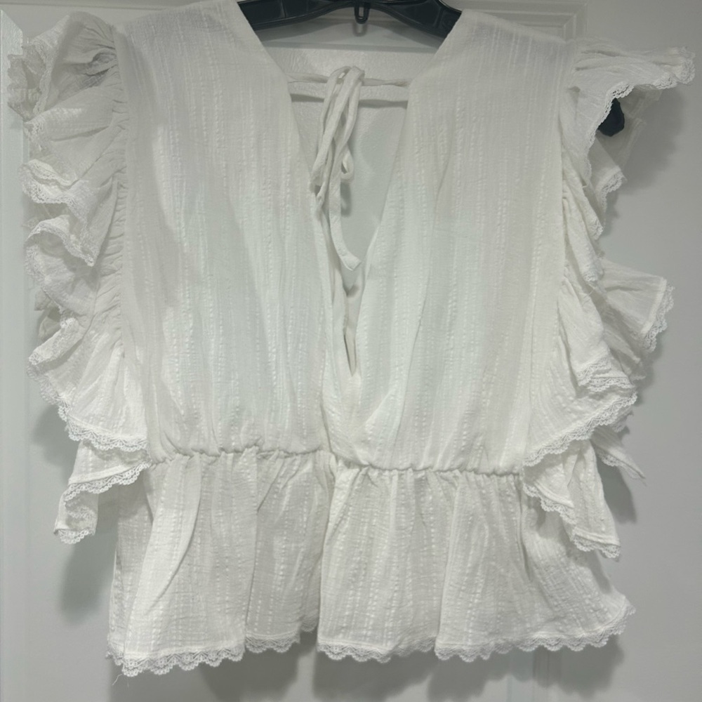 White Ruffled Women's Top - Picture 5 of 8